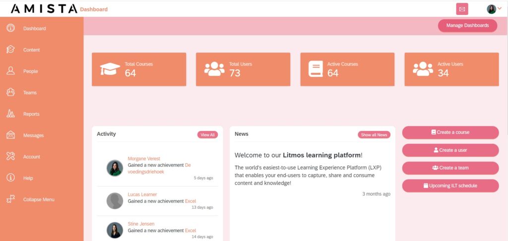 Amista learning dashboard