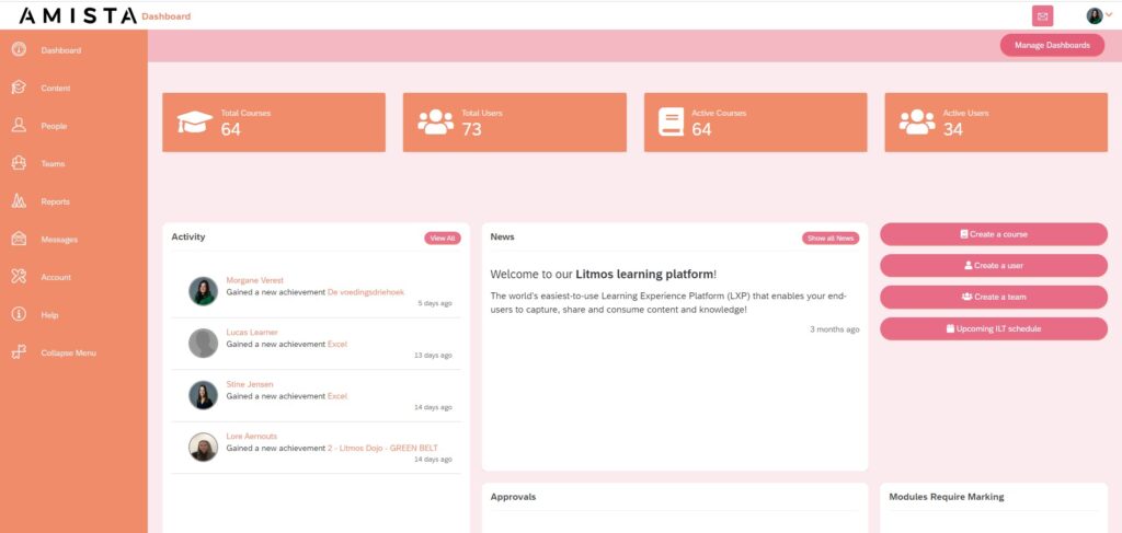 Amista dashboard admin view